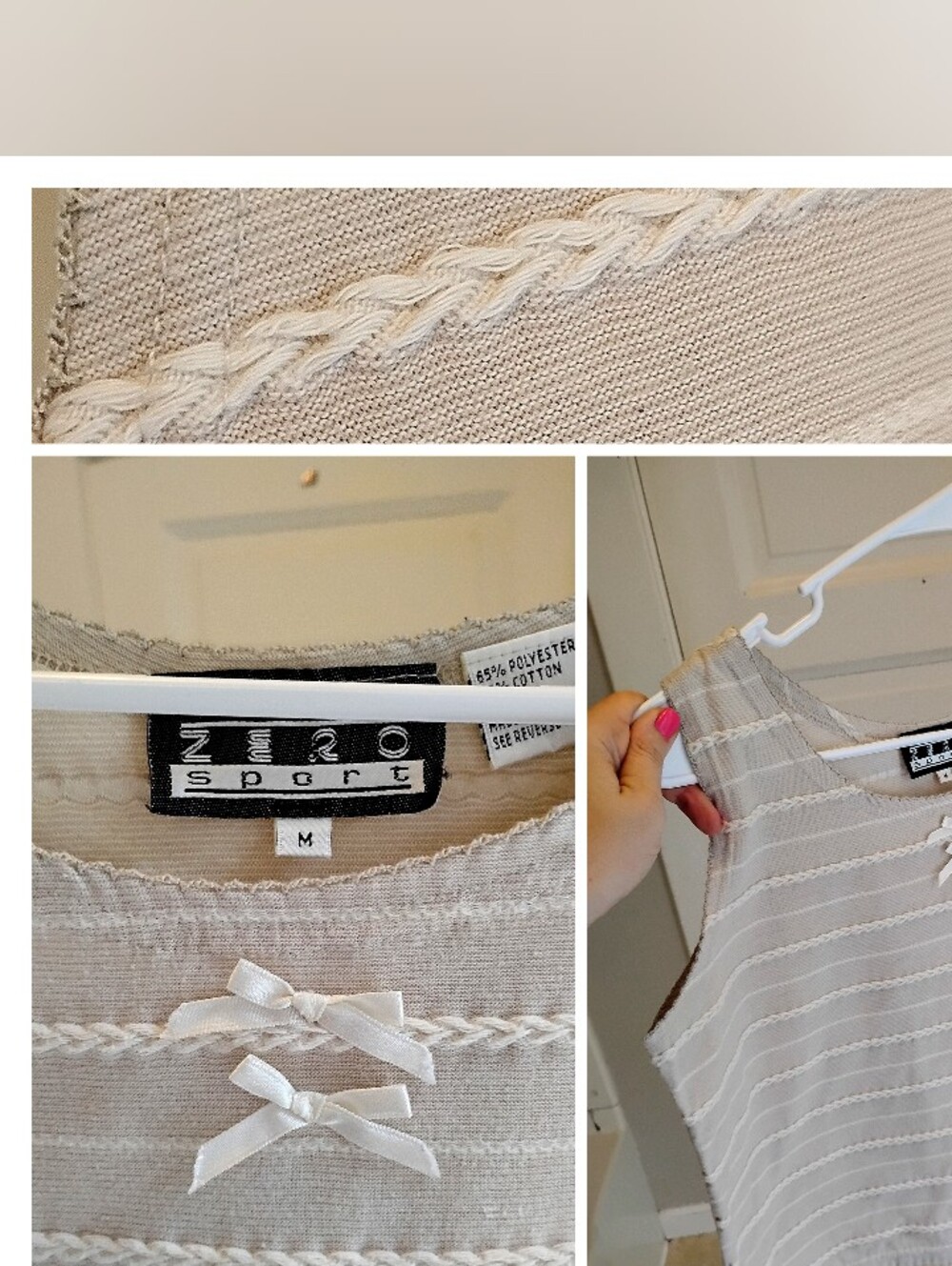 NWOT Cream Knit Rows And Bows Sweetheart Top